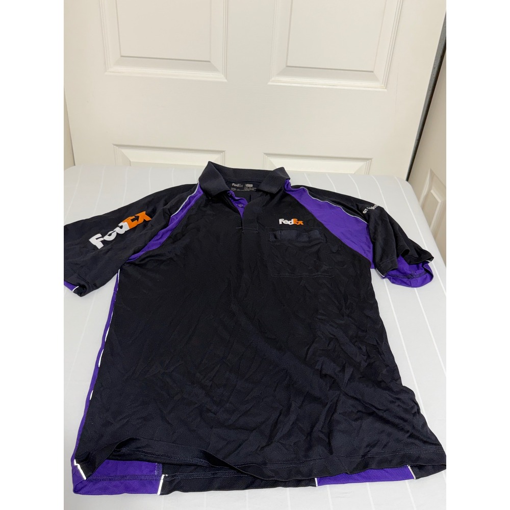 FedEx Employee Uniform Polo Shirt Stan Herman Black Purple Mens Large L SS